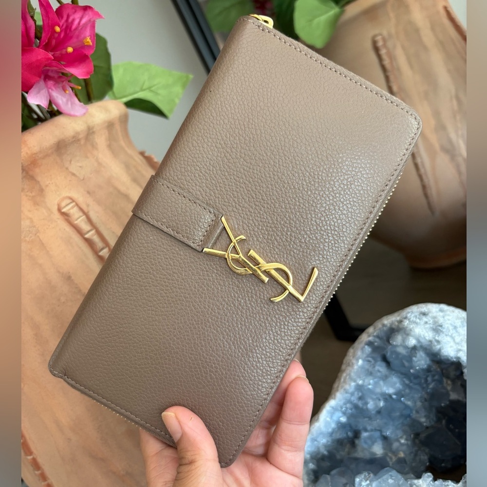 Saint Laurent Cassandra Leather Zip Around Wallet